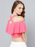 Pink Frilled Strappy Crop Top2