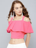 Pink Frilled Strappy Crop Top4