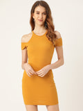 Mustard Cold Shoulder Bodycon Dress