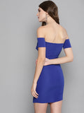 Royal Blue Slit Bardot Dress3