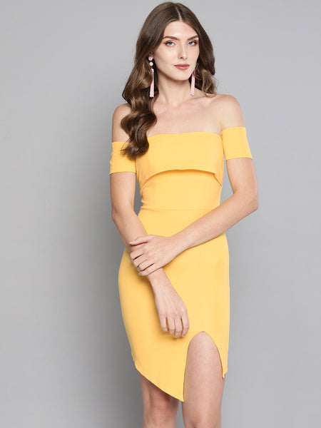Yellow Slit Bardot Dress1