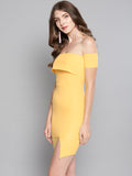 Yellow Slit Bardot Dress4