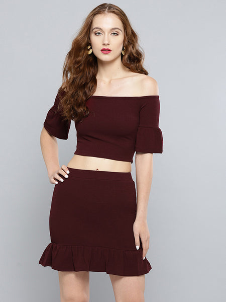 Maroon Frilled Co-ordinate Dress1