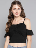 Black Front Twist Puffed Sleeve Top1