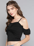 Black Front Twist Puffed Sleeve Top4