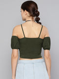 Olive Front Twist Puffed Sleeve Top2