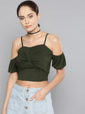 Olive Front Twist Puffed Sleeve Top4