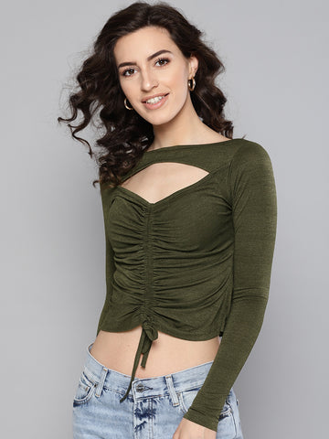 Olive Peek-A-Boo Full Sleeve Top1