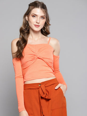 Peach Front Twist Full Sleeve Top1