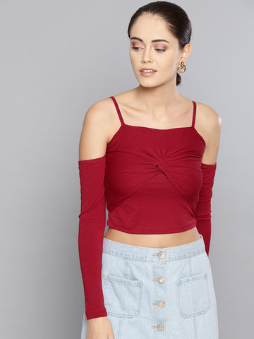 Maroon Front Twist Full Sleeve Top1