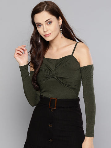 Olive Front Twist Full Sleeve Top1