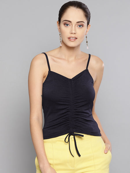 Navy Rouched Sleeveless Crop Top1