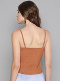 Brown Rouched Sleeveless Crop Top2