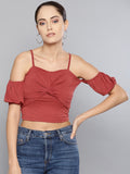 Rosewood Front Twist Puffed Sleeve Top2