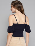 Navy Front Twist Puffed Sleeve Top2