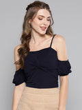 Navy Front Twist Puffed Sleeve Top4