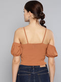Brown Front Twist Puffed Sleeve Top2