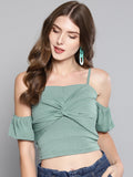 Sea Green Front Twist Puffed Sleeve Top1