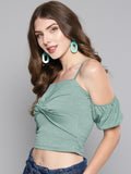 Sea Green Front Twist Puffed Sleeve Top4