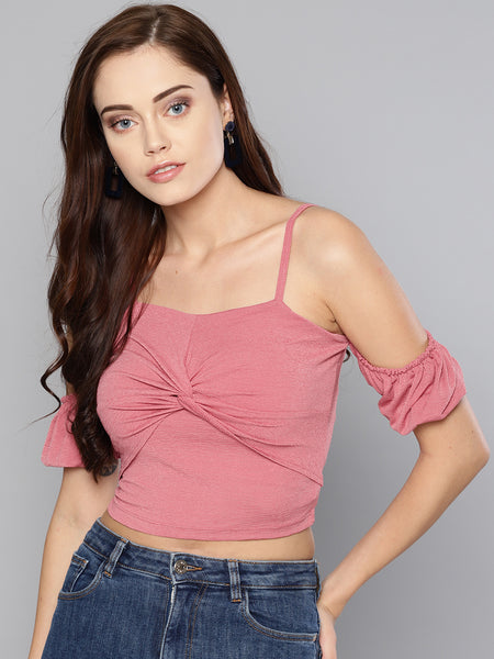 Mauve Front Twist Puffed Sleeve Top1