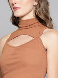 Brown High Neck Keyhole Top3
