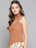 Brown High Neck Keyhole Top4
