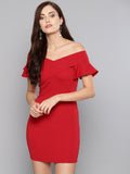 Red Frilled Bandage Bardot Bodycon Dress1