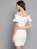 White Frilled Bandage Bardot Bodycon Dress2