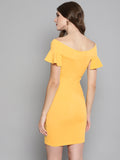 Yellow Frilled Bandage Bardot Bodycon Dress2