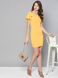 Yellow Frilled Bandage Bardot Bodycon Dress5