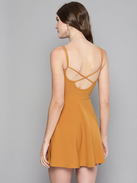 Mustard String Back Skater Dress1