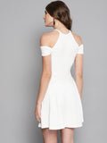 White Cold Shoulder Skater Dress2
