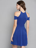 Royal Blue Cold Shoulder Skater Dress2