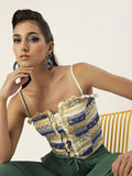 Mustard Striped Floral Frilled Bustier Top