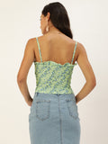 Green Small Floral Frilled Bustier Top