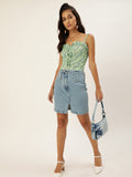 Green Small Floral Frilled Bustier Top