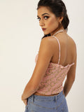 Peach Small Floral Frilled Bustier Top