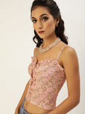 Peach Small Floral Frilled Bustier Top