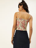 Green Floral Frilled Bustier Top