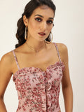 Peach Floral Frilled Bustier Top