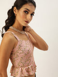 Peach Small Floral Frilled Bottom Strappy Top