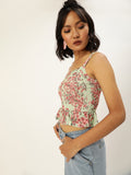 Green Floral Frilled Bottom Strappy Top