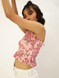 Peach Floral Frilled Bottom Strappy Top