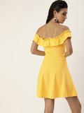 Yellow Frilled Bardot Skater Dress