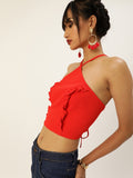 Red Lace up Back Top