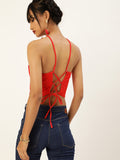 Red Lace up Back Top
