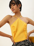 Yellow Lace up Back Top