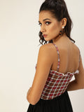 Mustard and Red Plaid Frilled Bustier Top