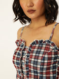 Red and Navy Plaid Frilled Bustier Top