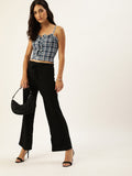 Cyan and Navy Plaid Frilled Bustier Top